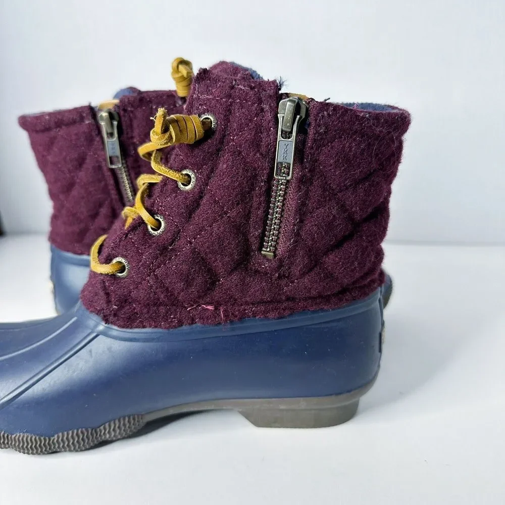 Sperry Boots Womens Berry Wine Saltwater Quilted Rain Duck Waterproof Size 5‎